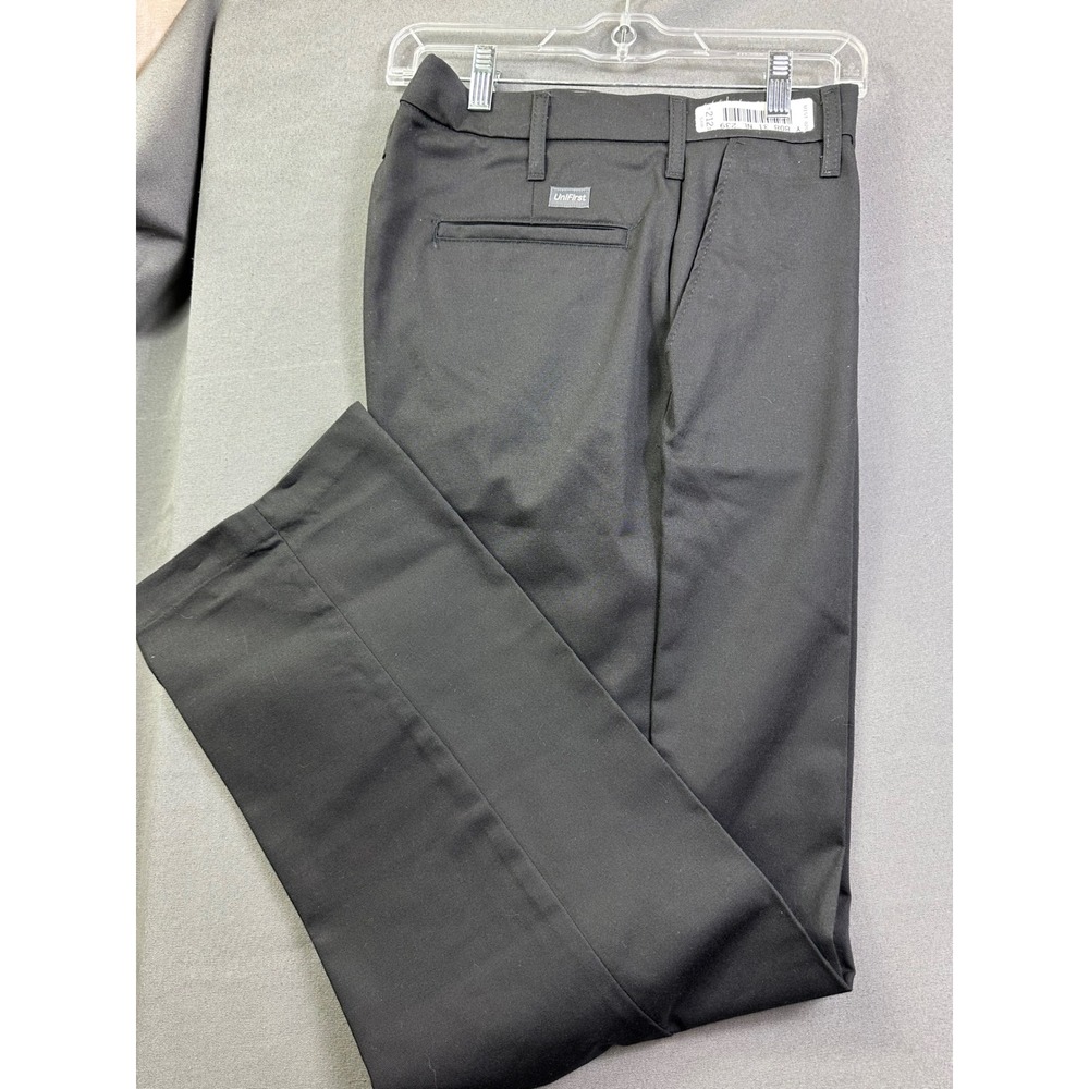 UniFirst SofTwill Mens Black Work Pants Flat Front Uniform Trousers 34x32